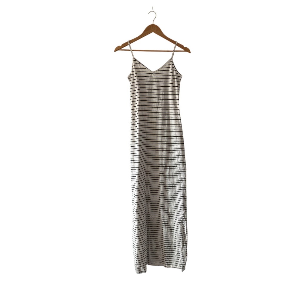 American Apparel Long Spaghetti Tank Dress Natural Black Stripe Maxi